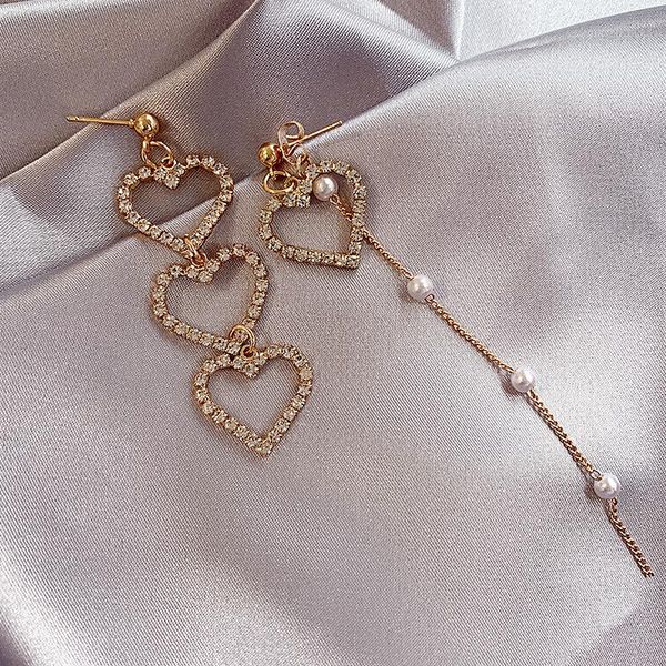 

hoop & huggie fashion ladies pearl earrings geometric crystal heart-shaped drop gold 2021 jewelry, Golden;silver