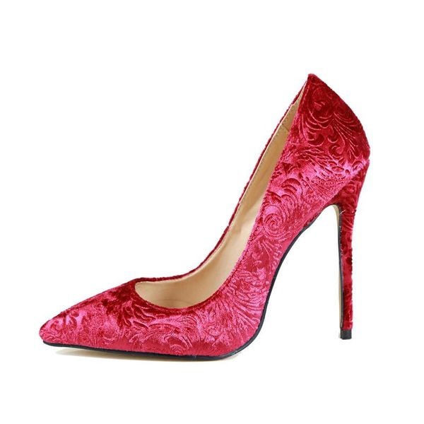

dress shoes factory customize high heels noble velvet embossed women pumps elegant banquet 12 cm heel stilettos, Black