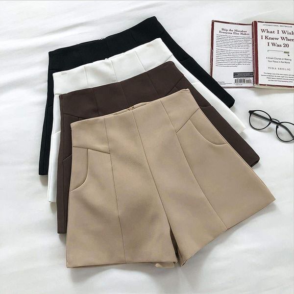 

women's shorts wide leg women spring autumn simple black white work office elegant high waist suit for summer clothes c6925, White;black