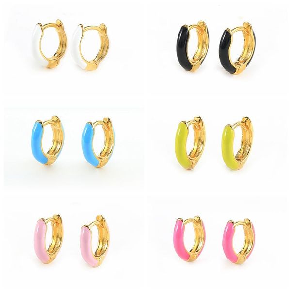 

hoop & huggie roxi colorful enamel earrings for women 925 sterling silver round earring jewelry ins gold orecchini donna, Golden;silver