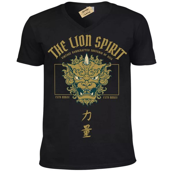 

El LeÃ³n Spirit Camiseta JapÃ³n Hombre Cuello en V, White;black