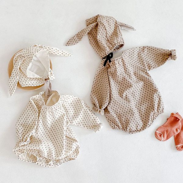 

0-3yrs infant long sleeve clothes rabbit's ears hat spring autumn baby girls rompers, Blue