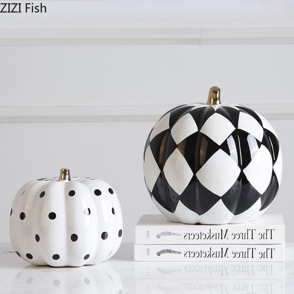 

black white pumpkin ceramic statuette ornaments office study deskdecor porcelain crafts statue european home decoration decorative objec