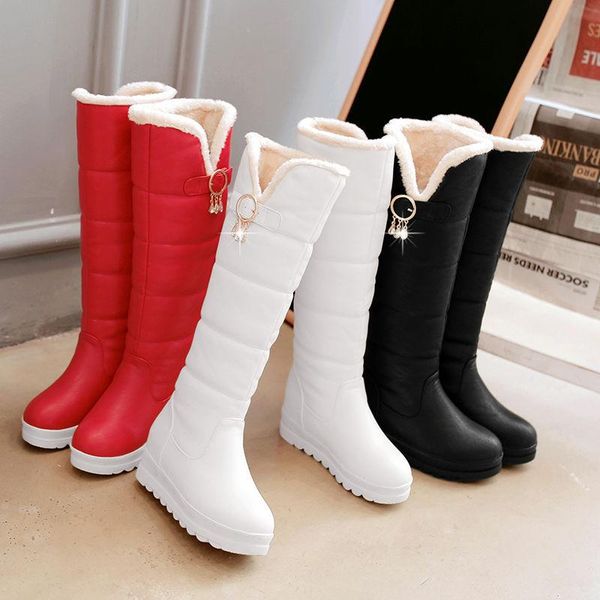 

boots [gogd]2021 russia arrival winter snow women keep warm crystal zipper flat platform shoes woman knee high 36-41, Black