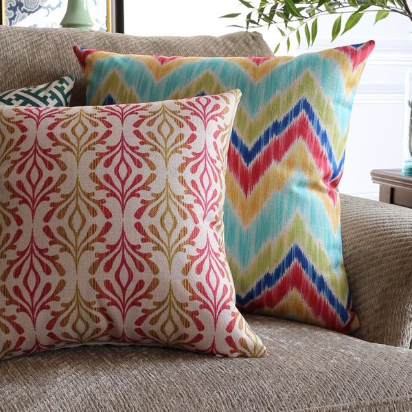 

cushion cover pillow case throw decorative covers retro geometric blue stripe zigzag abstract cotton linen 45cm*45cm cushion/decorative