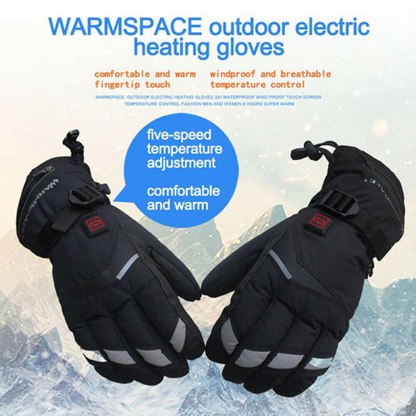 

cycling gloves motorcycle bike electric heated men's winter warm touch screen waterproof racing riding, Black