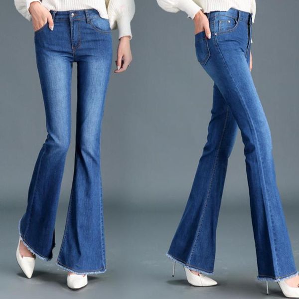 

women's jeans female trousers flared long women plus size wide leg pants, Blue