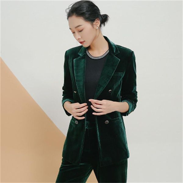 

women's suits & blazers fashion gold velvet casual suit female double-breasted + trousers set two-piece s-3xl, White;black