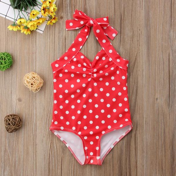 

one-piece suits toddler baby girls swimsuit polka dot print swimwear halter bandage bikini set princess bathing suit kids backless beachwear