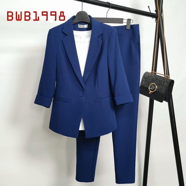 

women's two piece pants black blue suit jacket elegant fashion lady tooling small blazer women+pants women professional set wom, White