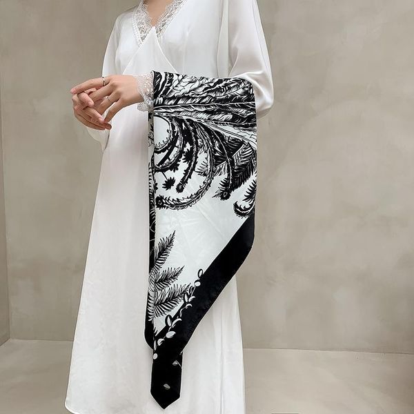 

scarves 2021 spring and summer female scarf shawl silk fashion headscarf beach sunscreen baotou 90x90, Blue;gray