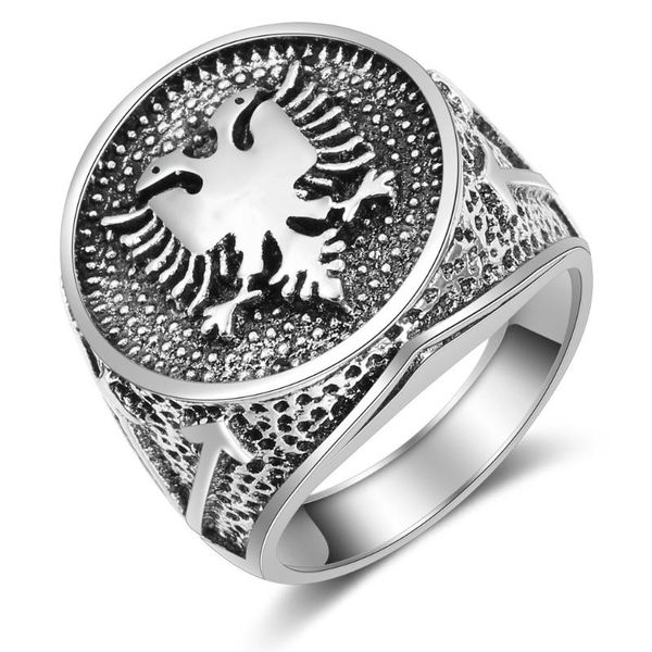 

wedding rings punk albanian flag sign double eagle men gothic signet ring engagement wholesale lots bulk, Slivery;golden