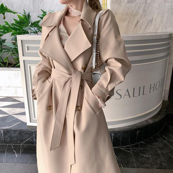 

women's trench coats korean style 2021 women 's coat british-style female overcoats s260, Tan;black