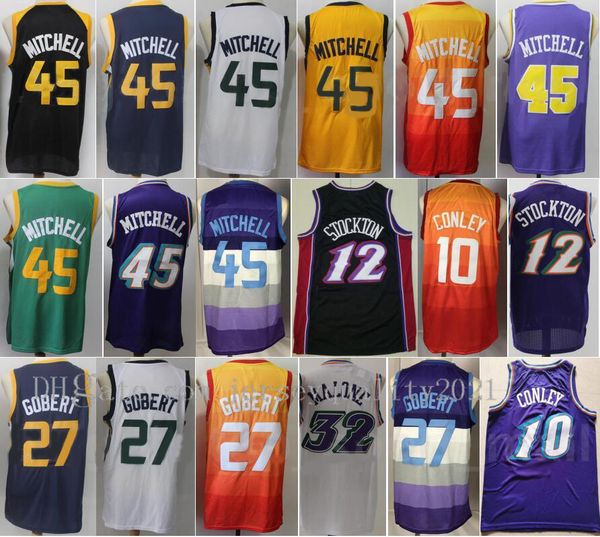 

men basketball rudy gobert jersey 27 donovan mitchell 45 john stockton 12 karl malone 32 mike conley 10 edition earned city, Black;red