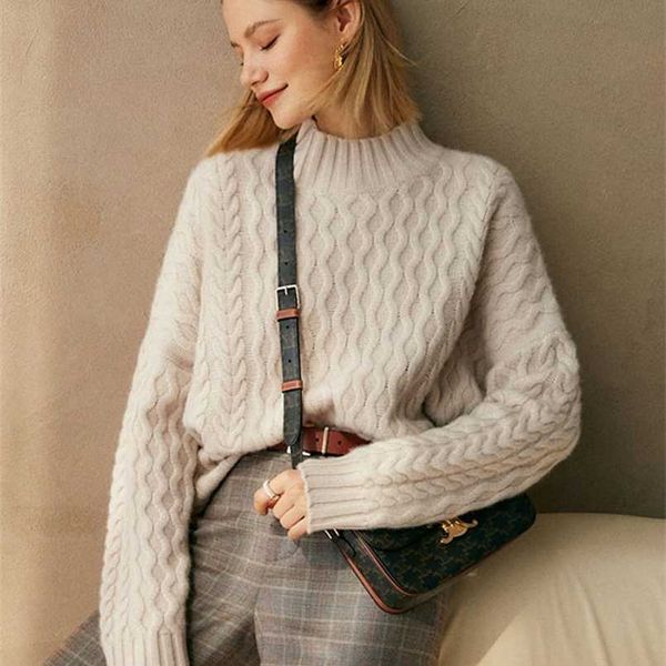 

autumn winter basic oversize thick sweater pullover loose needle twist sweater pullovers female long sleeve 211215, White;black