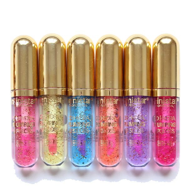 Ministar Glitter Gliber Plumper Gloss 24K Golden Sequins 3D Hydra Buluming Lipgloss Clear Постепенные Долгинные длительные губы макияж