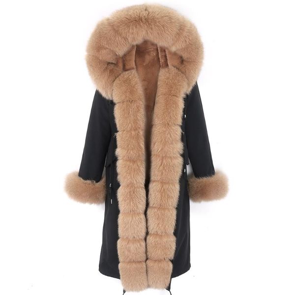 

women's fur & faux women x-long waterproof parka 7xl winter jacket real coat liner big outerwear detachable, Black