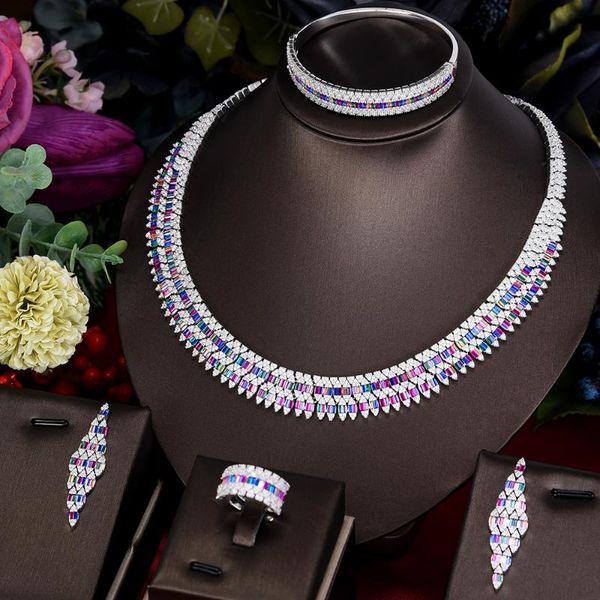 

earrings & necklace kellybola brand trendy shiny luxury women engagement zirconia earring dubai jewelry set jewellery addiction gift, Silver