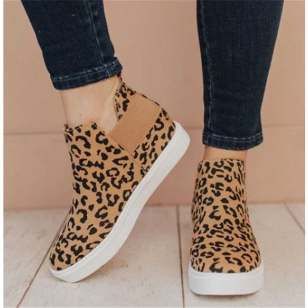 Novas Mulheres Tênis Tênis Sapatilhas De Esportes Outono Inverno Lona Plana Plataforma Senhoras Leopardo Sleeve Buckle Strap Punk Slip-on Sapatos Y0907