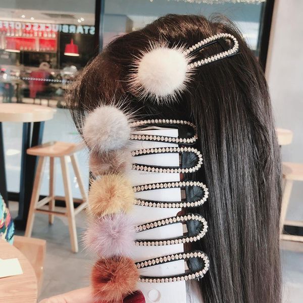 

hair clips & barrettes fashion elegant soft pompon bling bobby pin holder women lady girl headwear barrette hairdress accessories, Golden;silver