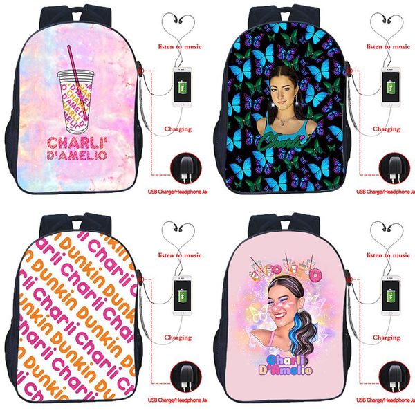 

backpack students charli damelio school backpacks for girls boys teens knapsacks men women kids bagpacks usb travel bags mochilas