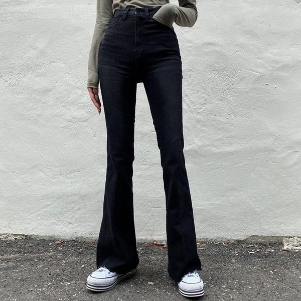 

casual cotton skinny denim jeans women high waist aesthetic 90s long flare pants ladies streetwear pockets joggers harajuku 2021 women', Blue