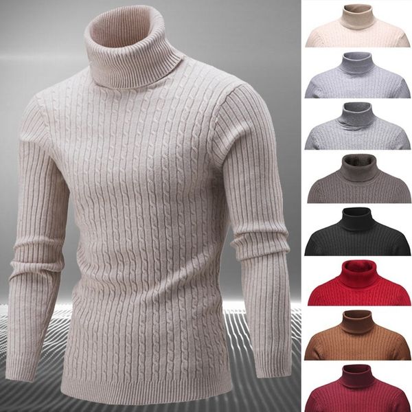 

men's winter high neck long sve thick warm sweater thin knitted twist elastic men's garment, White;black