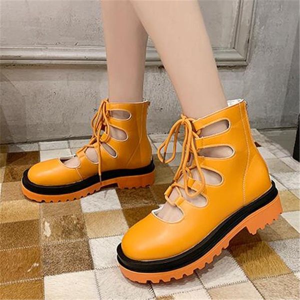

boots summer women's breathable cool hollow hole booties fashion round toe platform ankle sweet colorful girl motorcycle, Black