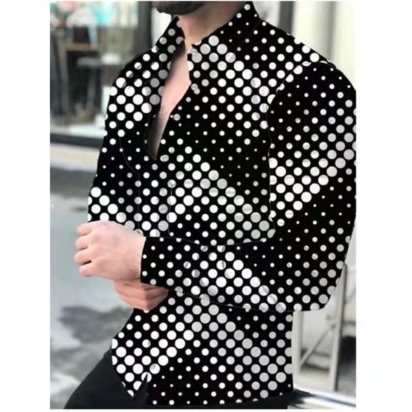 

men's casual shirts shirt long sleeve hawaiian cool geometric wave dot print button blouses 2021 single breasted turn-down loose, White;black