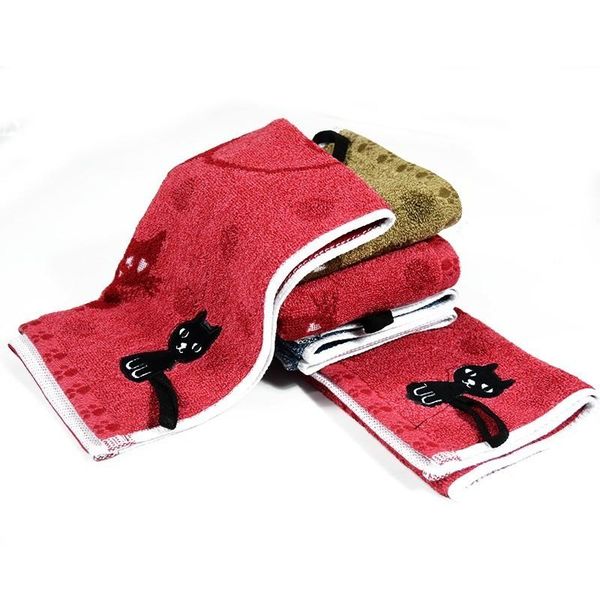

towel 3 pcs/set creative long tail cat cotton face with hook design soft child-towel household cartoon kitten print towels