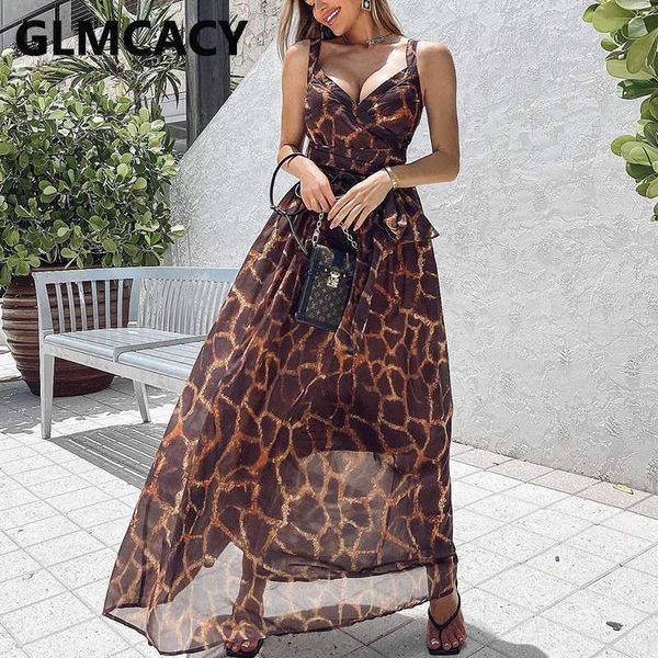 

women spaghetti strap leopard printed maxi dress 210702, Black;gray
