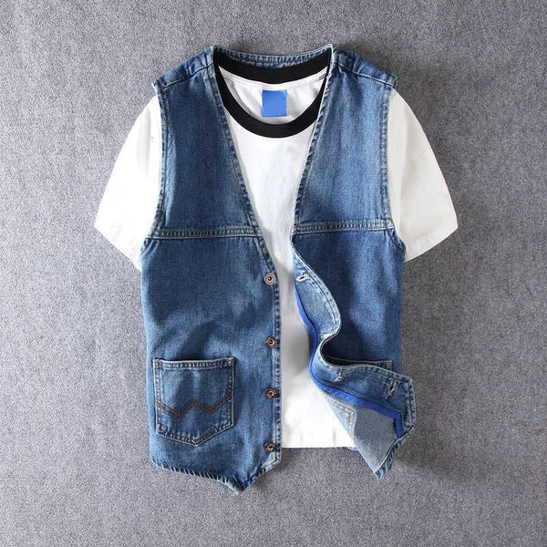 

men's vests british style fashion men vintage dark blue casual smart denim streetwear sleeveless cotton jacket hombre, Black;white