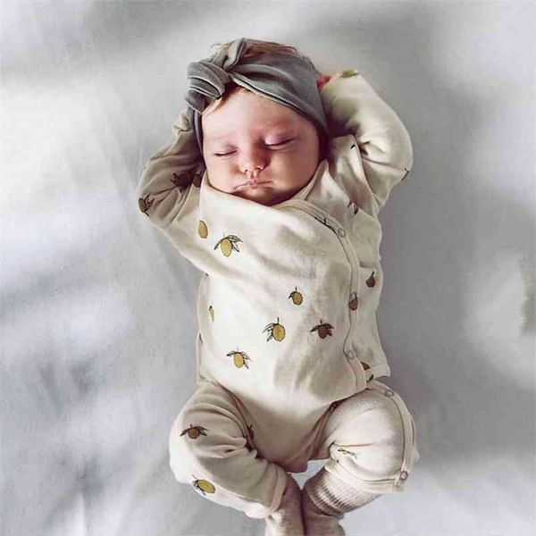 

[little cherry and lemon] baby cotton autumn winter pajamas side buckle thickened romper long crawl 210816, Blue