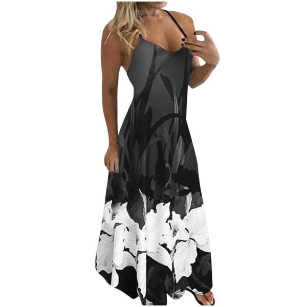 

women party dress plus size sundress slim summer fashion long with suspenders dresses elegant lady ropa mujer casual, Black;gray