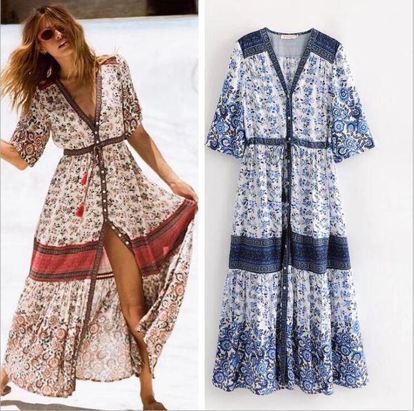 

fashion dress 2021 bohemian patchwork long skirt single breasted cardigan, Black;pink