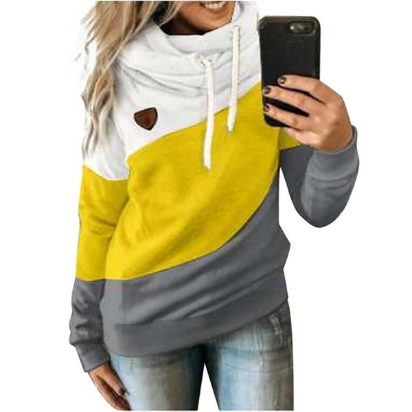 Autunno Inverno Donna Collo ad anello Color Block Patchwork Autunno Felpa con cappuccio Felpa manica lunga Pullover Casual Warm Hooded Tops 5XL 210809