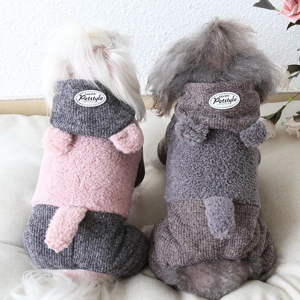 

dog apparel cute bear ears jumpsuit pajamas winter warm fleece small cat coat jacket chihuahua shirt hoodie clothes for pitbull