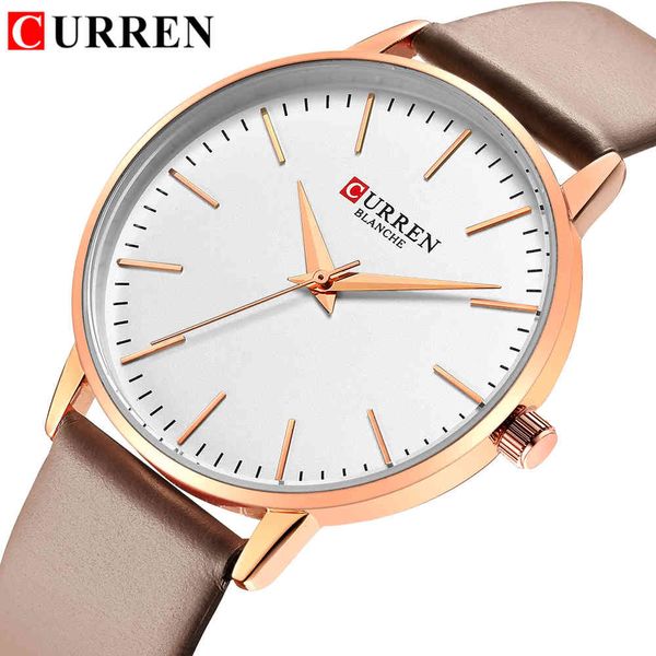 

brand curren women watches dial ladies japanese brand quartz wristwatch waterproof leather strap girl clock gift reloj mujer 210517, Slivery;brown