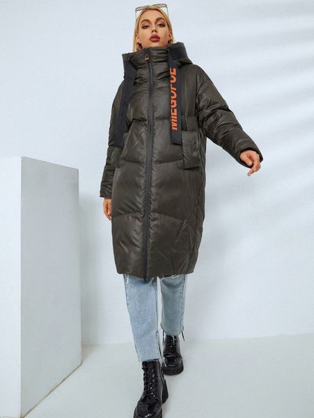 

miegofce letter tape zip up hooded puffer coat r2ur#, Black