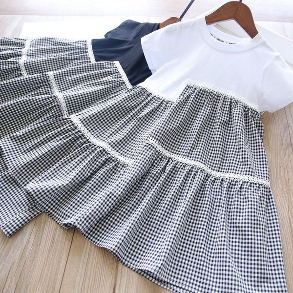 

girls plaid patchwork loose dress wholesale kids dresses girl's, Red;yellow
