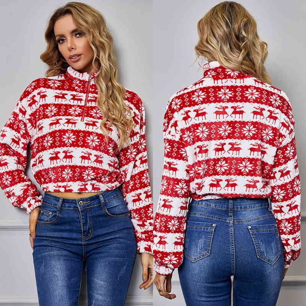 

women's jackets long sleeve sweatshirt with deer print, autumn and winter teq5, Black;brown