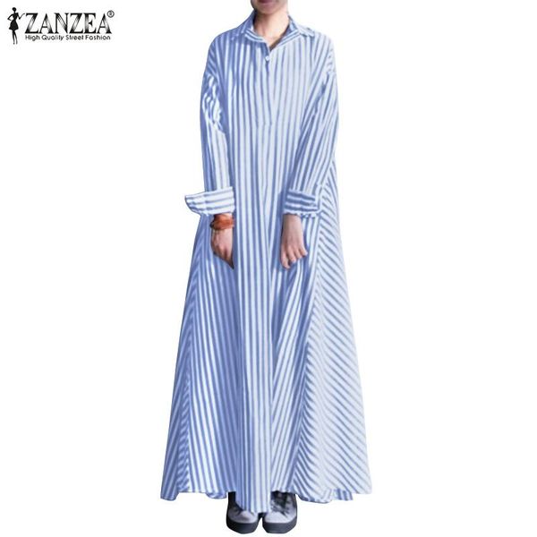

casual dresses zanzea women long sleeve striped printed vestidos 2021 fashion loose dress lapel collar female shirt sundresses plus size, Black;gray