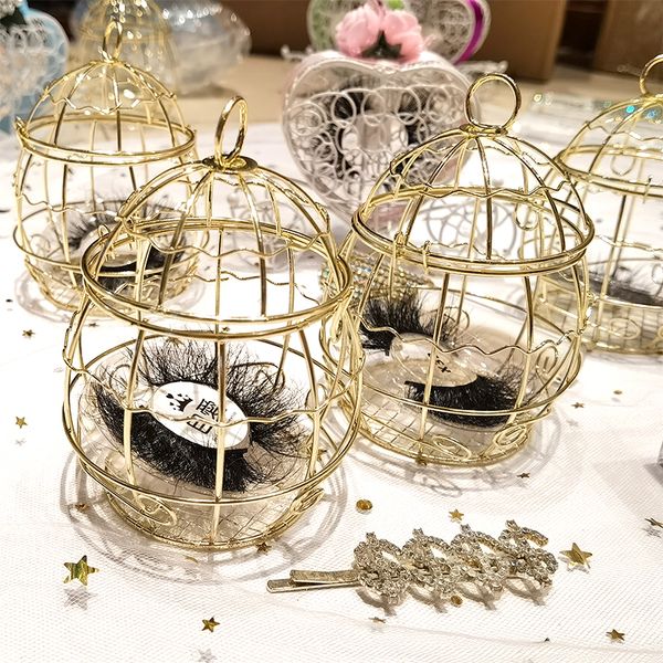 

cage lash boxes with 3d silk lashes faux 18mm eyelashes golden package design packing box wholesale custom logo