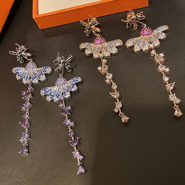 

dangle & chandelier bees and pink butterflies long earrings fairy holiday style fashionable girl stereo butterfly online celebrity, Silver