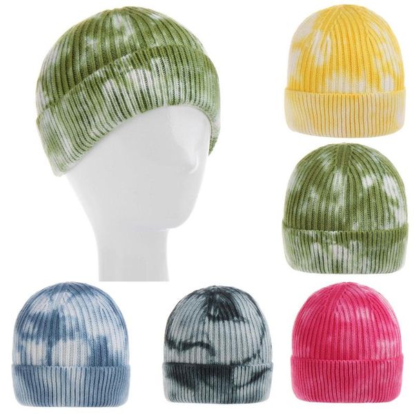 

berets women men cap autumn winter tie-dye casual outdoor sports beanies knitted bonnet hat comfortable hip hop all-match, Blue;gray
