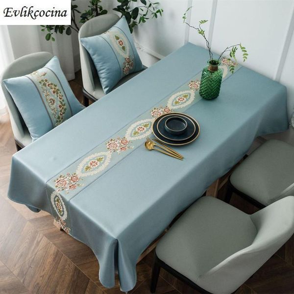 

table cloth blue embroidery tablecloth waterproof tapete thick manteles de mesa rectangular obrus wedding dining cover