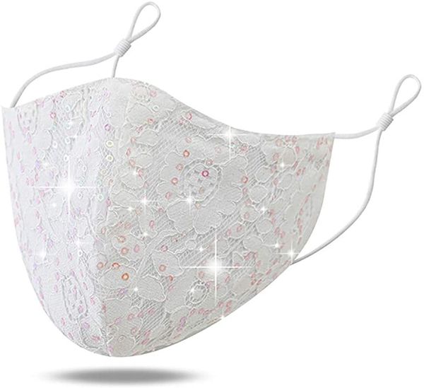 

wedding lace mask bridal cotton stretch masquerade nightclub dustproof flower mouth jewelry (white)