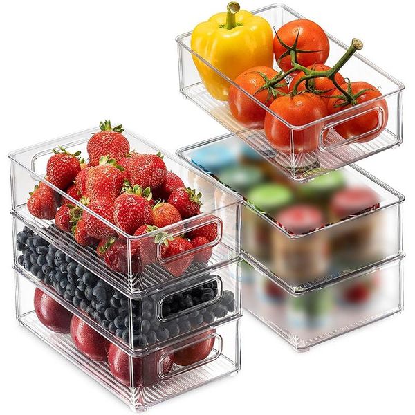 

storage bottles & jars 4 pack pantry refrigerator organizer bins for kitchen and cabinet storage,stackable food with handles