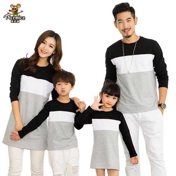 

family look mother daughter dress clothing father son t-shirt cotton patchwork striped matching outfits 210724, Blue