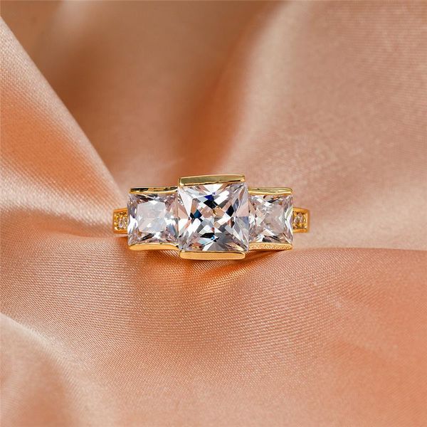 

wedding rings luxury female white crystal stone ring big yellow gold color for women promise bride square engagement, Slivery;golden
